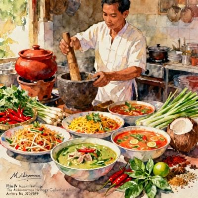 Thai Traditional Cuisine 1960s Bangkok Kitchen Authentic Thai food