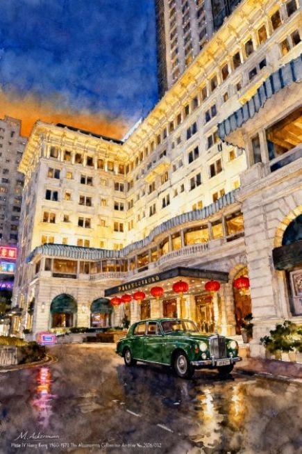 Watercolor painting of Hong Kong's The Peninsula 1965