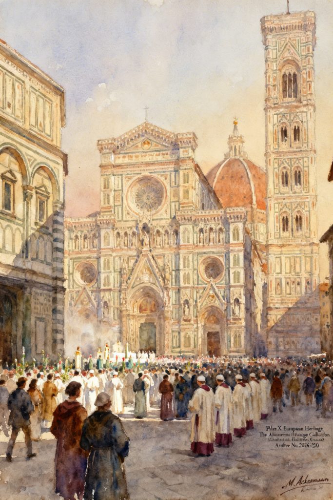 Florence's_Watercolor_painting_of_Easter_mass_in_Florence_in_front_of_the_Duomo.