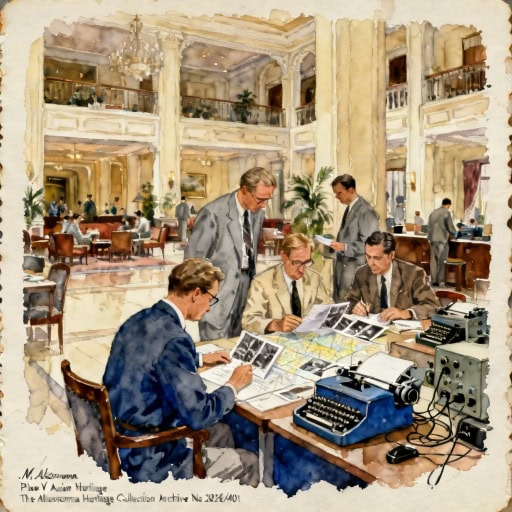 A_detailed_watercolour_painting_of_foreign_journalists_in_a_1960s_Saigon