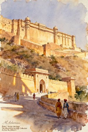 A_grand_watercolor_oil_painting_of_Amber_Fort_1876